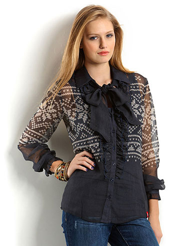 Tie-Neck Chiffon Shirt